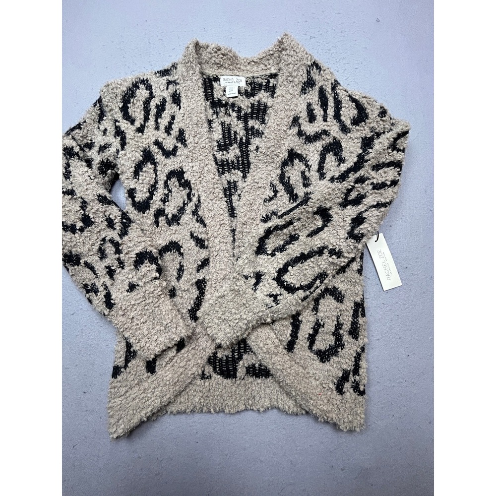 Rachel Zoe Cardigan Polyester Acrylic Leopard Tan Black XS Womens